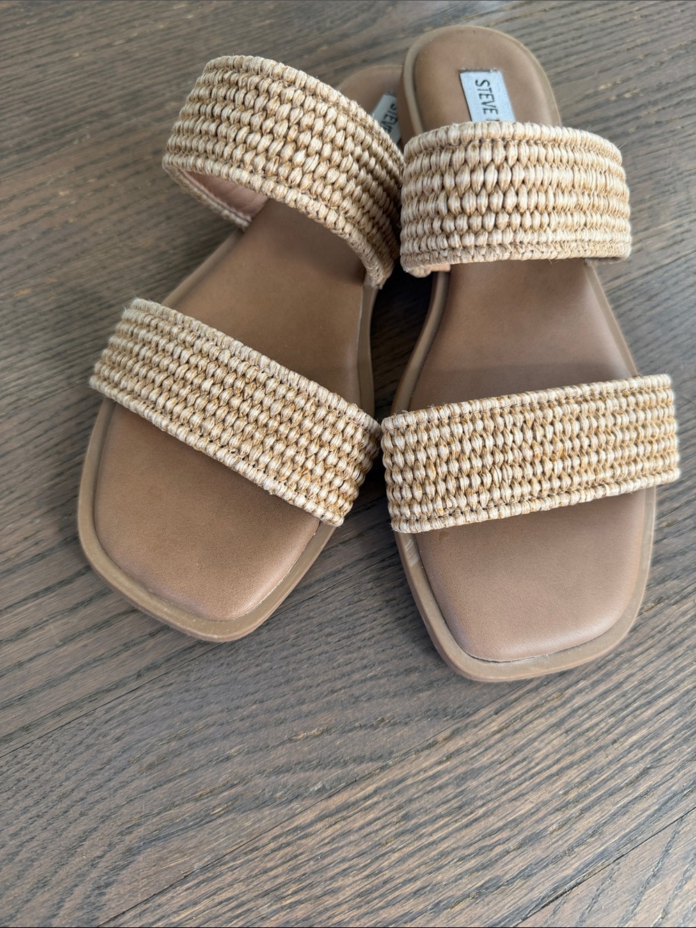 Steve Madden Woven Double-Strap Slide Sandals in Tan Size 8.5